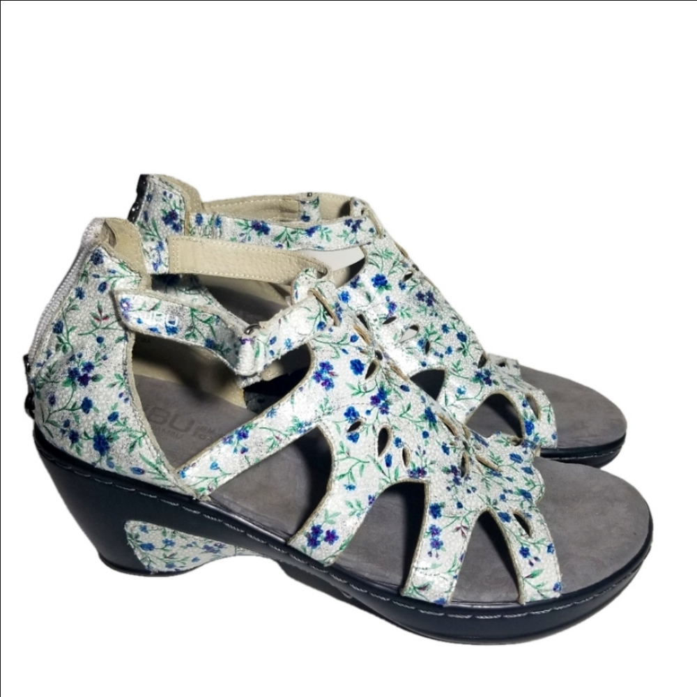 JAMBU JBU Zip Up Floral Lifted Sandals Northstar Blue Grey Size 10 Womens
